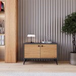 Bazalt gri mdf lam ve meşe kapaklı dolap