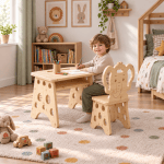 Fil Figürlü Ahşap Montessori Çalışma Masası Çam